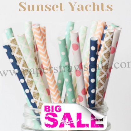 250pcs SUNSET YACHTS Paper Straws Mixed