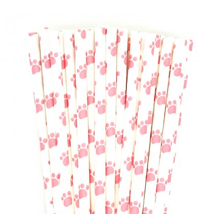 Dog Puppy Kitty Pet Pink Paw Paper Straws 500 Pcs