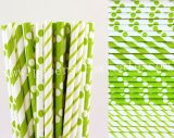 200pcs Lime Green Party Paper Straws Mixed