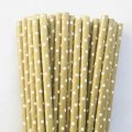 White Swiss Dot Gold Paper Straws 500 Pcs