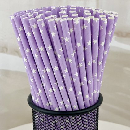 Lilac Lavender With White Star Paper Straws 500 pcs [stpaperstraws014]