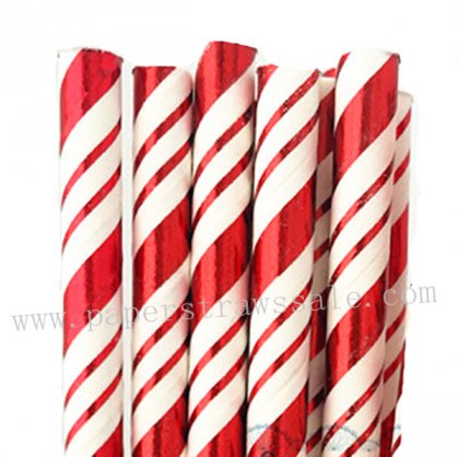 Christmas Red Foil Stripe Paper Straws 500pcs [foilstraws026]