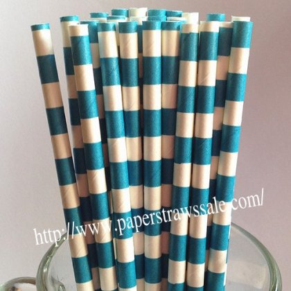 Dark Aqua Sailor Striped Paper Straws 500pcs [sspaperstraws014]