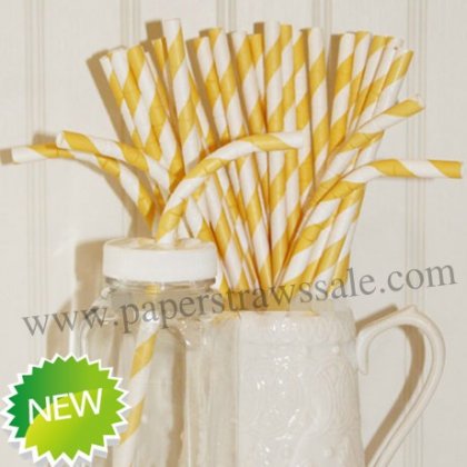 Yellow Stripe Bendy Paper Drinking Straws 500pcs [bendystripe008]