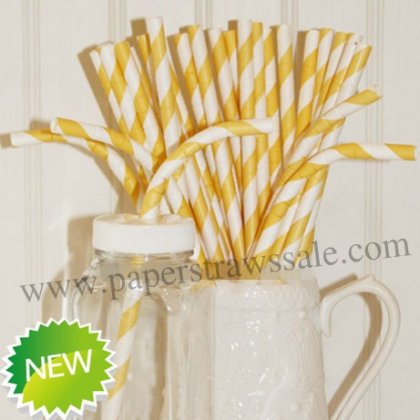 Yellow Stripe Bendy Paper Drinking Straws 500pcs