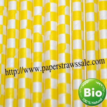 Yellow Checkered Paper Drinking Straws 500pcs [chepaperstraws002]