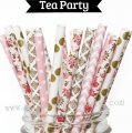 250pcs Gold Pink Tea Party Paper Straws Mixed