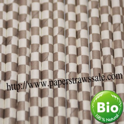 Checkered Paper Drinking Straws Gray Print 500pcs [chepaperstraws008]