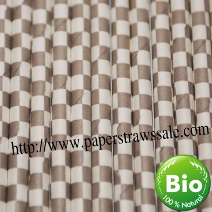 Checkered Paper Drinking Straws Gray Print 500pcs