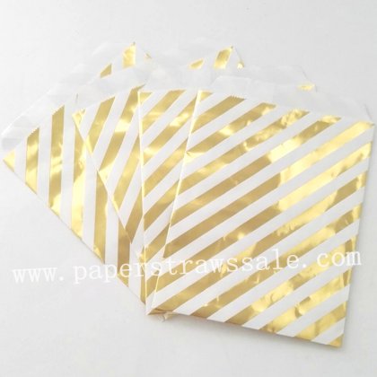 200pcs Gold Foil Diagonal Striped Favor Candy Bags [foilbags002]