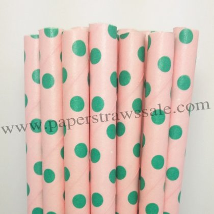 Pink Paper Straws Green Swiss Dot 500pcs [vpaperstraws003]