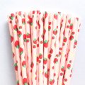 100 Pcs/Box Fruit Red Strawberry Pink Paper Straws