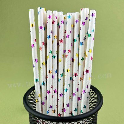 Metallic Colorful Rainbow Foil Star Paper Straws 500 pcs [foilstraws049]