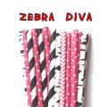 100 Pcs/Box Mixed Black Pink Zebra Diva Paper Straws