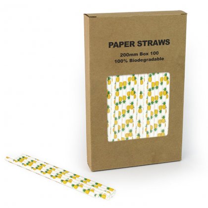 100 pcs/Box Green Yellow Pineapple Paper Straws [pineapplestraws100]