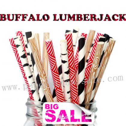 200pcs BUFFALO LUMBERJACK Party Paper Straws Mixed [themedstraws351]