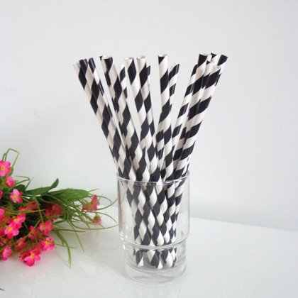 Black Stripe Printed Paper Straws 500pcs [spaperstraws002]