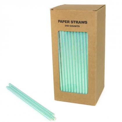 250 pcs/Box Iridescent Mint Aqua Blue Foil Paper Straws [mintiridescentstraws250]
