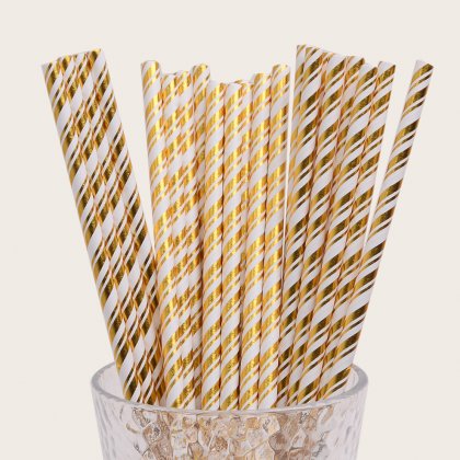Metallic Double Gold Foil Striped Paper Straws 500 pcs