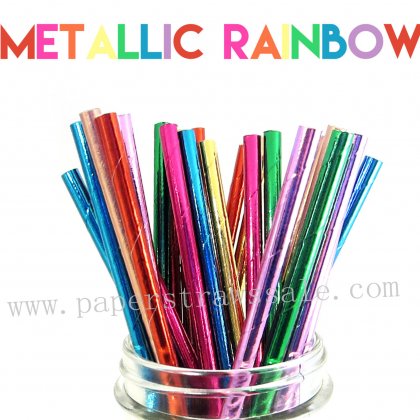 300pcs Metallic Rainbow Foil Paper Straws Mixed [themedstraws343]