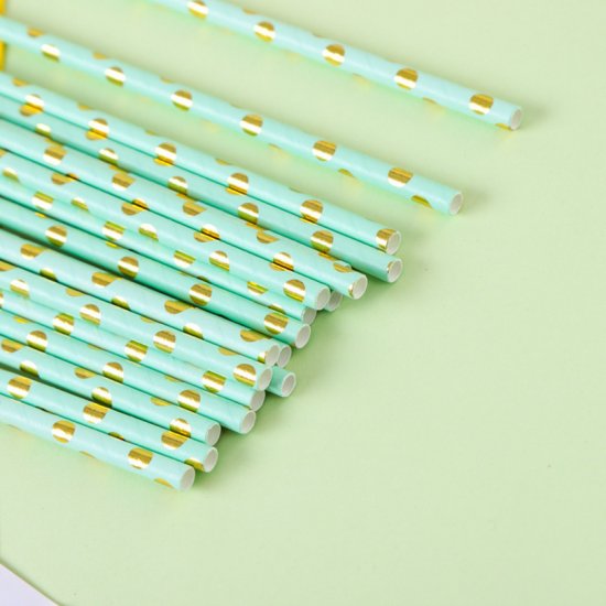 Gold Foil Polka Dot Mint Paper Straws 500 pcs - Click Image to Close