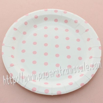 9" Round Paper Plates Pink Polka Dot 60pcs [rpplates002]