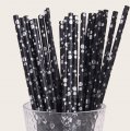 Bubble Assorted Dot Paper Straws Black Silver Foil 500 pcs