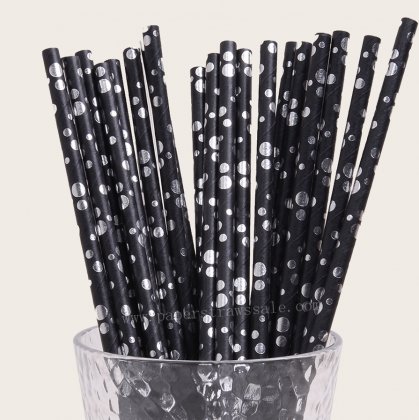 Bubble Assorted Dot Paper Straws Black Silver Foil 500 pcs [foilstraws071]