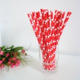 White Polka Dot Printed Red Paper Straws 500pcs