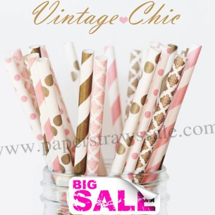 300pcs VINTAGE CHIC Paper Straws Mixed