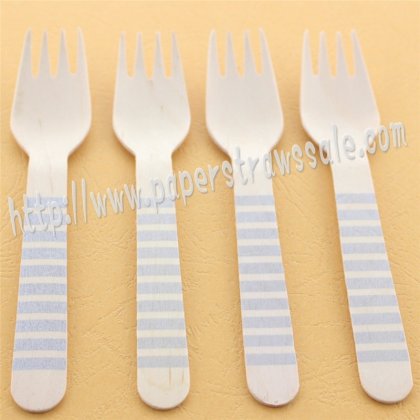 Wooden Forks Silver Striped Printed 100pcs [wforks022]