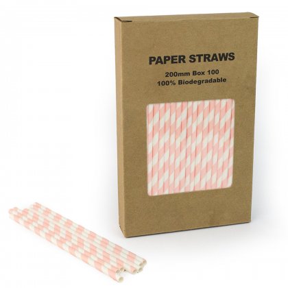 100 pcs/Box Light Pink Striped Paper Straws