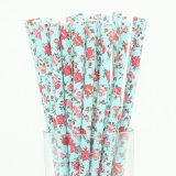 Flower Red Rose Light Blue Paper Straws Clearance