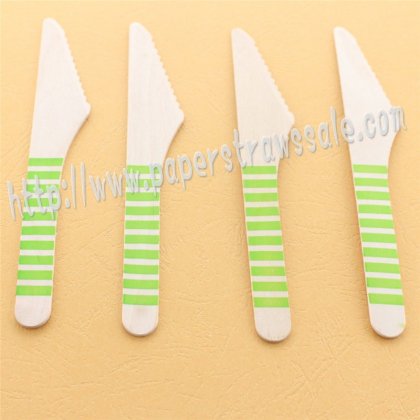 Wooden Knives with Green Striped Print 100pcs