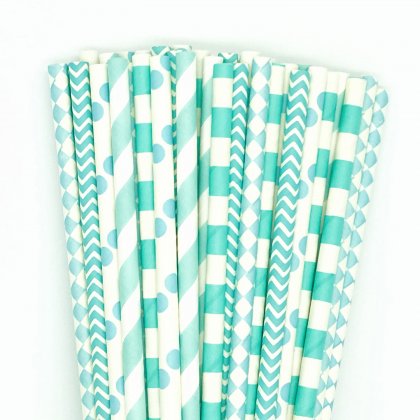 125 Pcs Mixed 5 Styles Aqua Blue Paper Straws