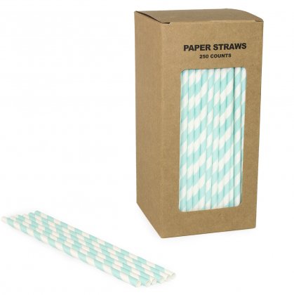 250 pcs/Box Light Blue Striped Paper Straws [ltbluestripestraws250]