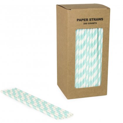 250 pcs/Box Light Blue Striped Paper Straws