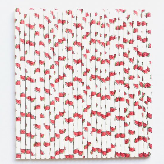 100 Pcs/Box Fruit Green Red Watermelon Paper Straws - Click Image to Close