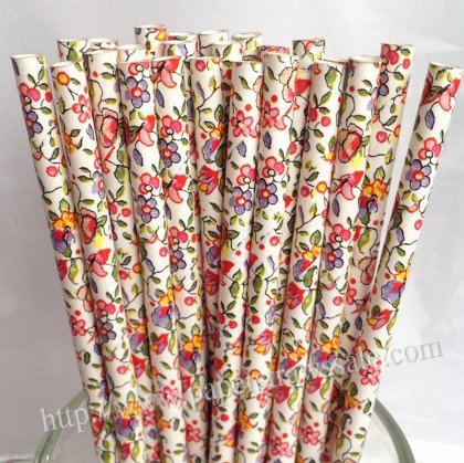 Flower and Leaves Paper Drinking Straws 500pcs [npaperstraws008]