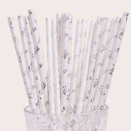 Princess Crown Paper Straws Metallic Silver Foil 500 pcs