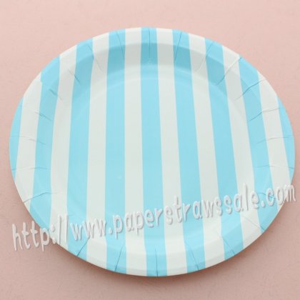9" Round Paper Plates Blue Striped 60pcs [rpplates007]