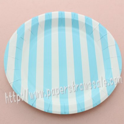 9" Round Paper Plates Blue Striped 60pcs