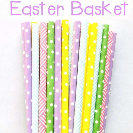 100 Pcs/Box Mixed Easter Basket Party Paper Straws - Click Image to Close