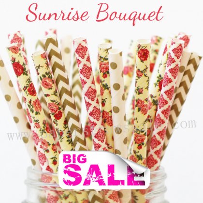 200pcs Sunris Bouquet Themed Paper Straws Mixed