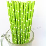 White Star Print Lime Green Paper Straws 500pcs