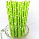 White Star Print Lime Green Paper Straws 500pcs