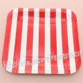 7" Red Striped Square Paper Plates 60pcs