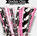 250pcs Black Pink Gothic Chic Paper Straws Mixed 250pcs Black Pink Gothic Chic Paper Straws Mixed