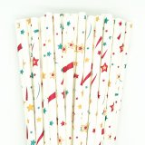 Red Aqua Yellow Star Ribbon Holiday Paper Straws 500 Pcs