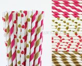 200pcs Hot Pink and Gold Paper Straws Mixed